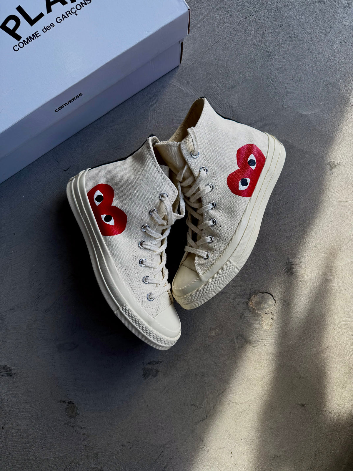 CDG Play x Converse High Red Heart Cream Sz. 6Y