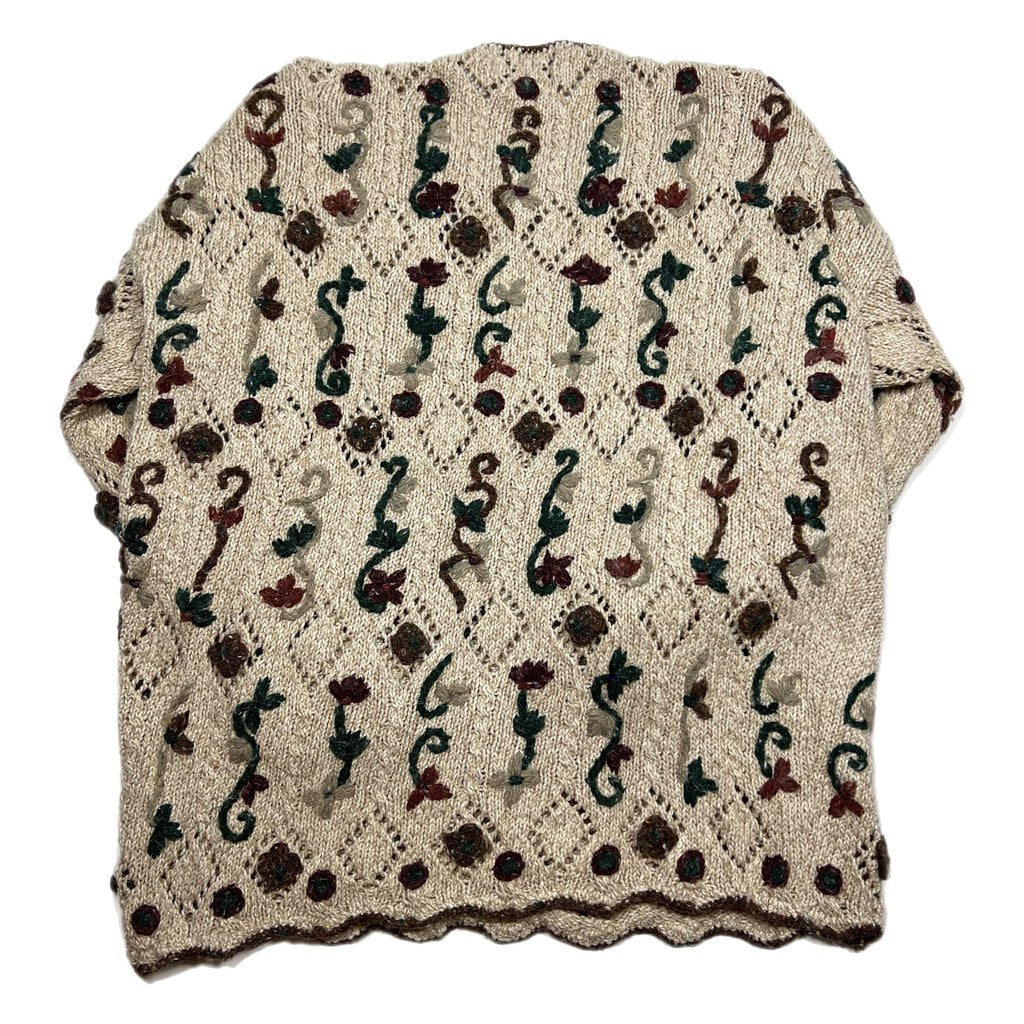 Vintage Express Tricot Floral Knitted Sweater Sand Sz. L