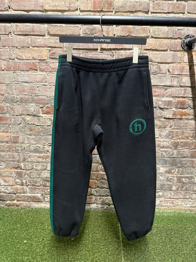 Hidden Striped Leg Fleece Sweatpants Black/Green Sz. M