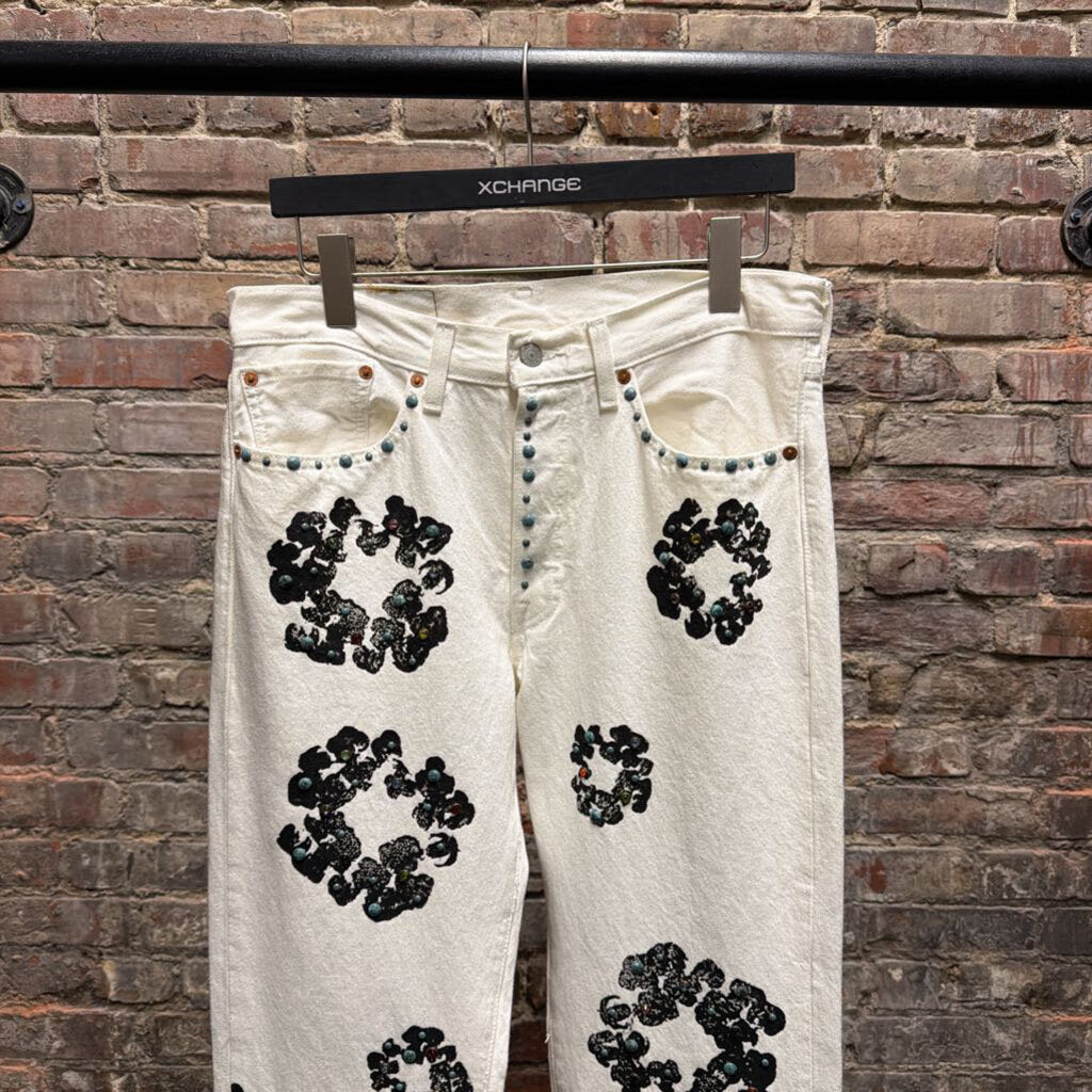 Denim Tears Rhinestone Cotton Wreath Jeans White Sz. 32