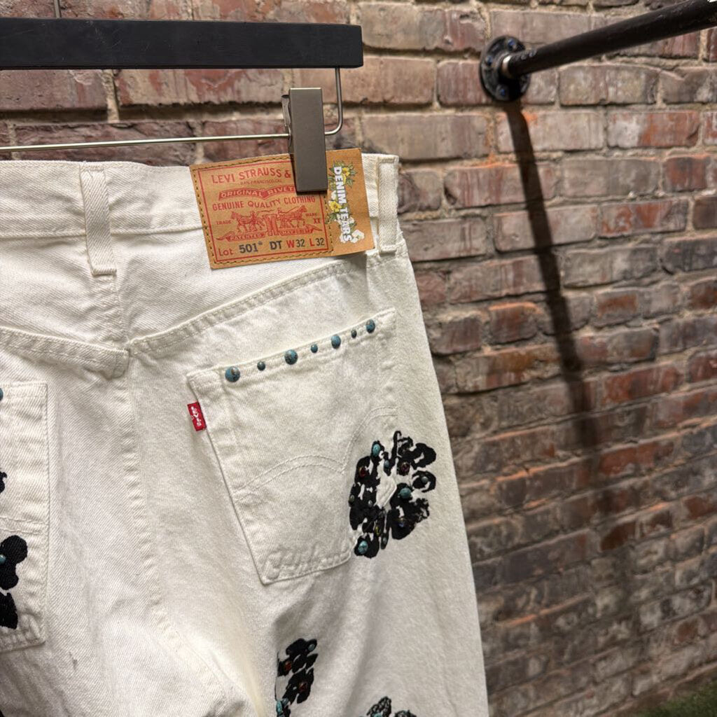 Denim Tears Rhinestone Cotton Wreath Jeans White Sz. 32