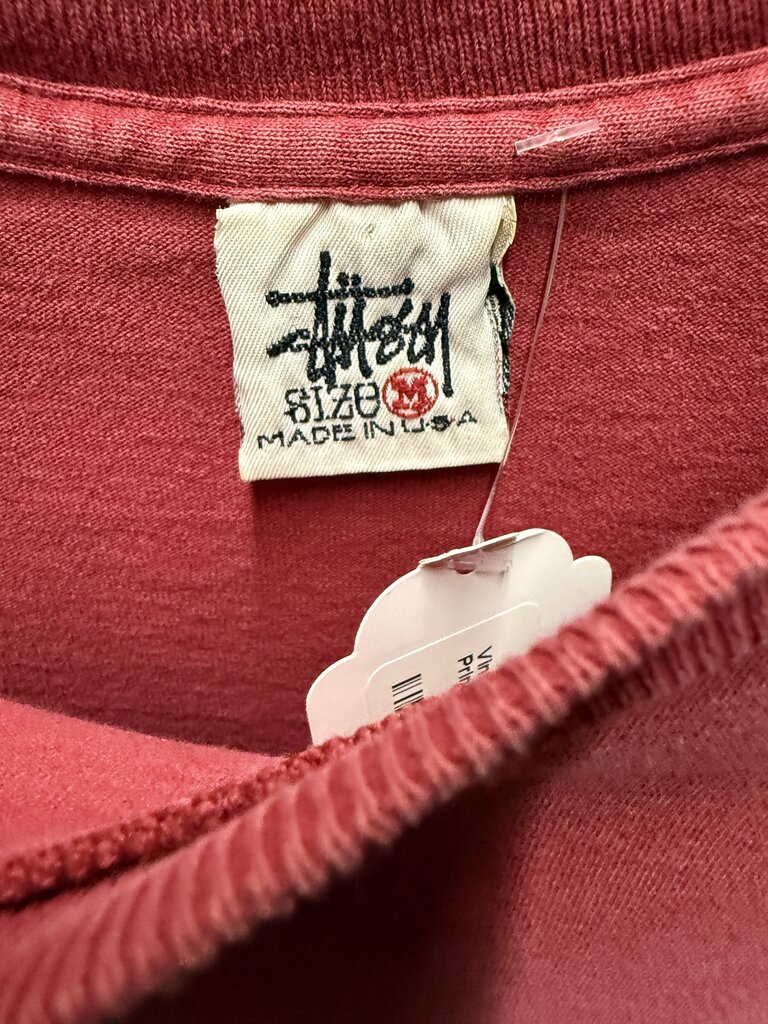 Vintage 90s Stussy Center Print Tee Cardinal Red Sz. M