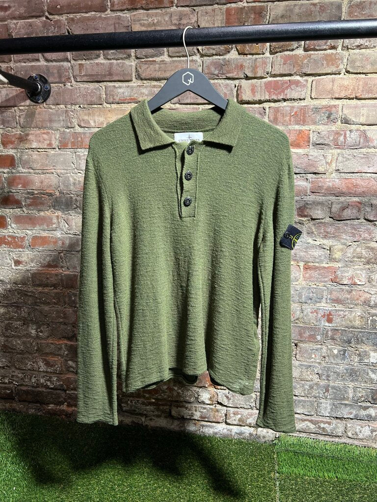 Stone Island Wool 3/4 Button Up Sweater Olive Sz. S