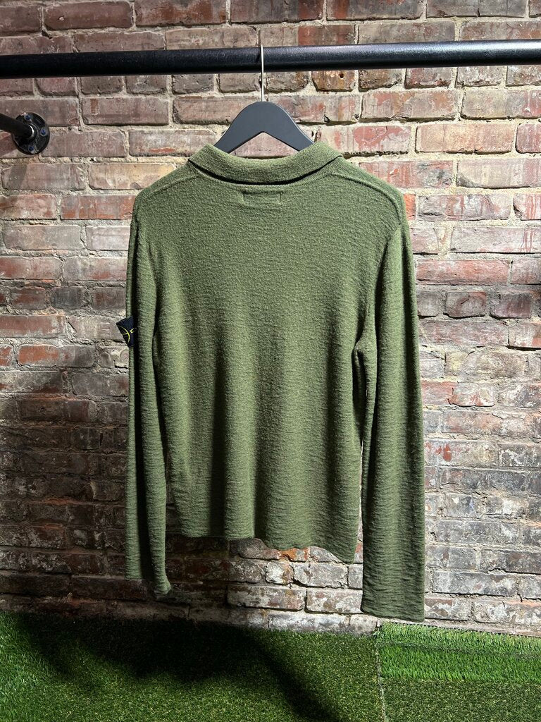 Stone Island Wool 3/4 Button Up Sweater Olive Sz. S