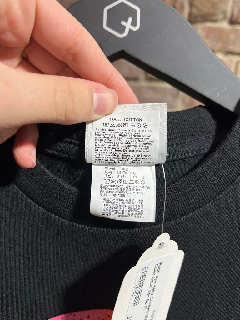 Bape Ape Head Gradient Multi Color Black Tee Sz. M