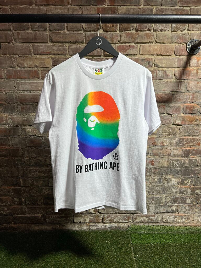 Bape Ape Head Gradient Multi Color White Tee Sz. S