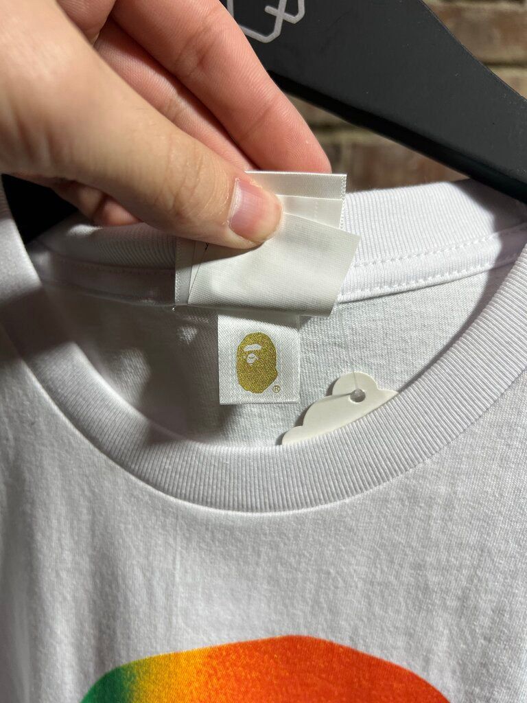Bape Ape Head Gradient Multi Color White Tee Sz. S