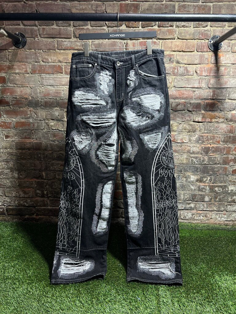 Who Decides War Black Darning Jeans Sz. 32