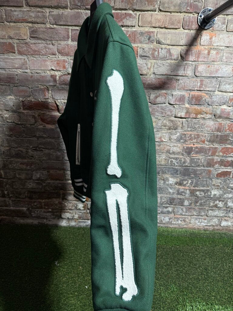 Amiri Bone Skeleton Varsity Jacket Green/White Sz. L