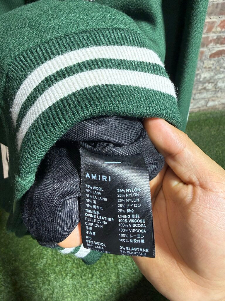 Amiri Bone Skeleton Varsity Jacket Green/White Sz. L