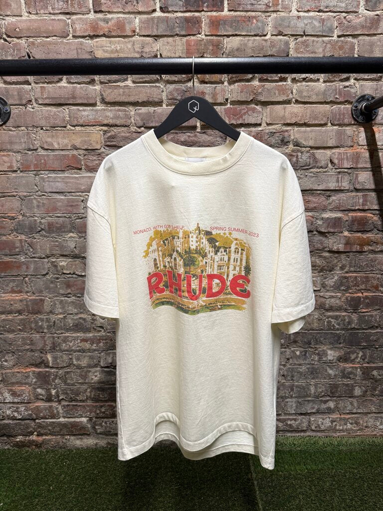 Rhude S/S 23 Monoco With Gods Help Tee Cream Tee Sz. L