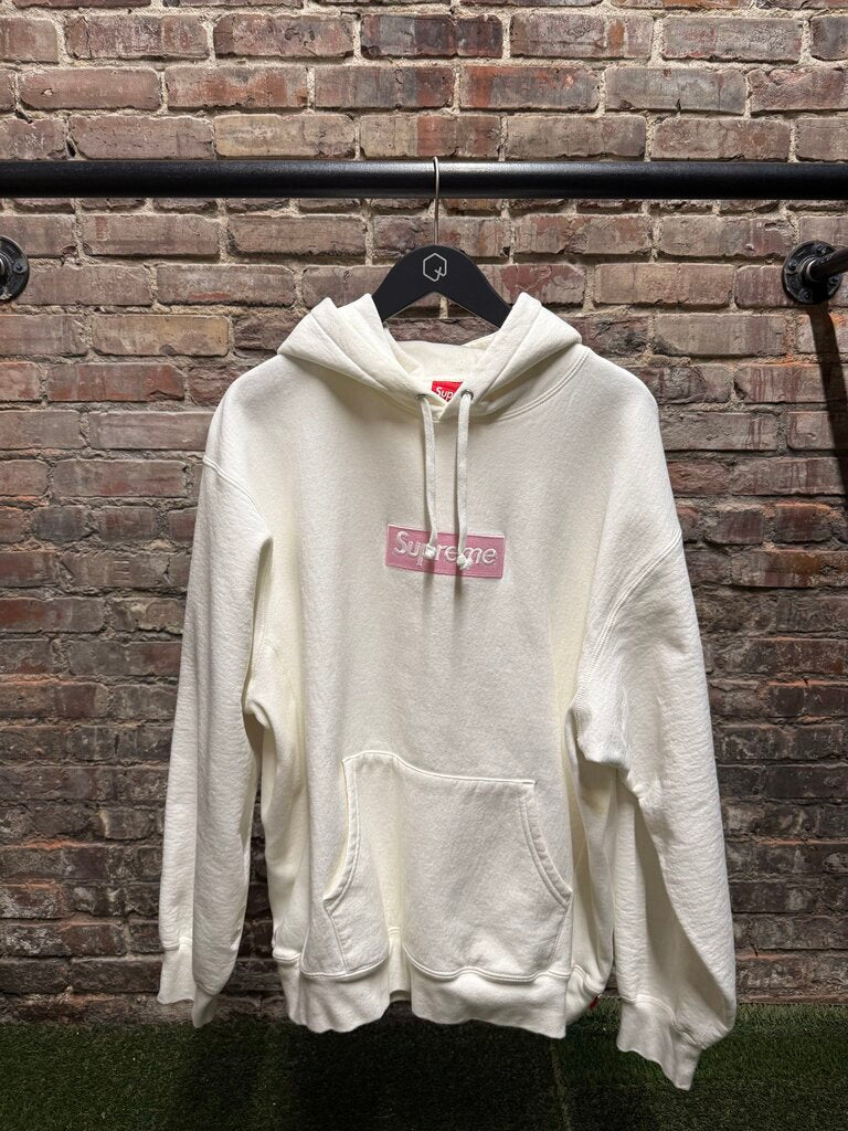 Supreme White/Pink Box Logo Hoodie Sz. L