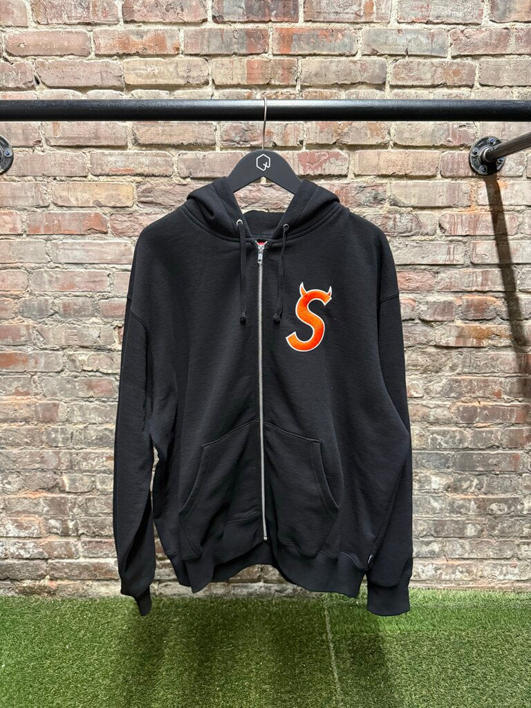 Supreme Devil S Logo Zip Up Hooded Sweatshirt Black L