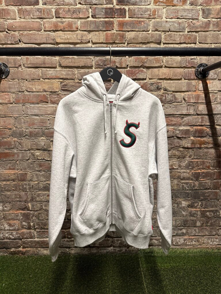Supreme Devil S Logo Zip Up Hooded Sweatshirt Grey L