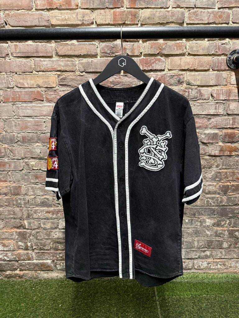 Supreme Patches Denim Baseball Jersey sz. M