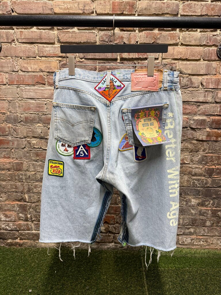 Better With Age Triple Wide Long Denim Shorts Sz. 38
