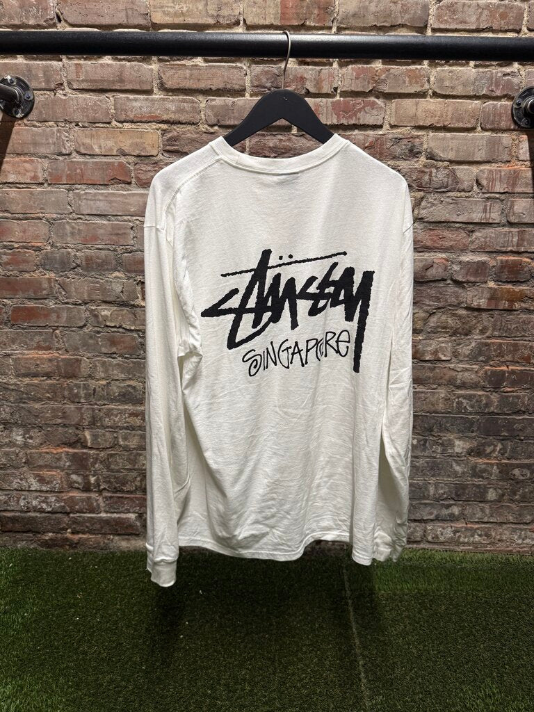 Stussy Singapore Logo L/S White L