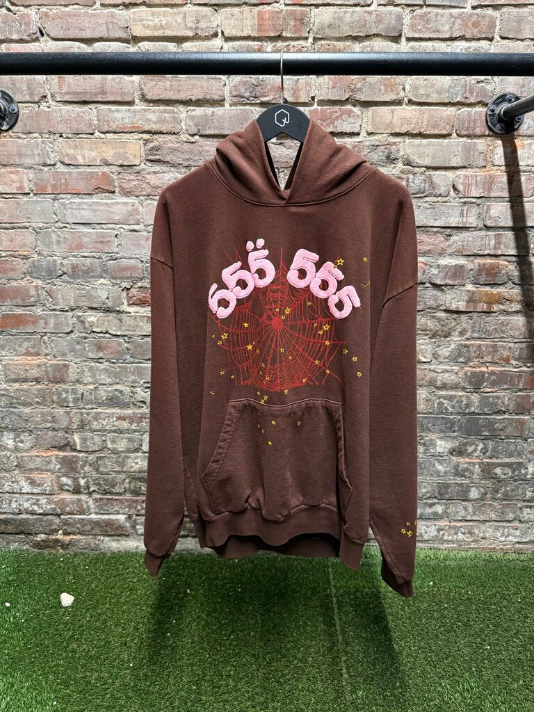 Sp5der Angel Number 555 Hoodie Brown sz. L