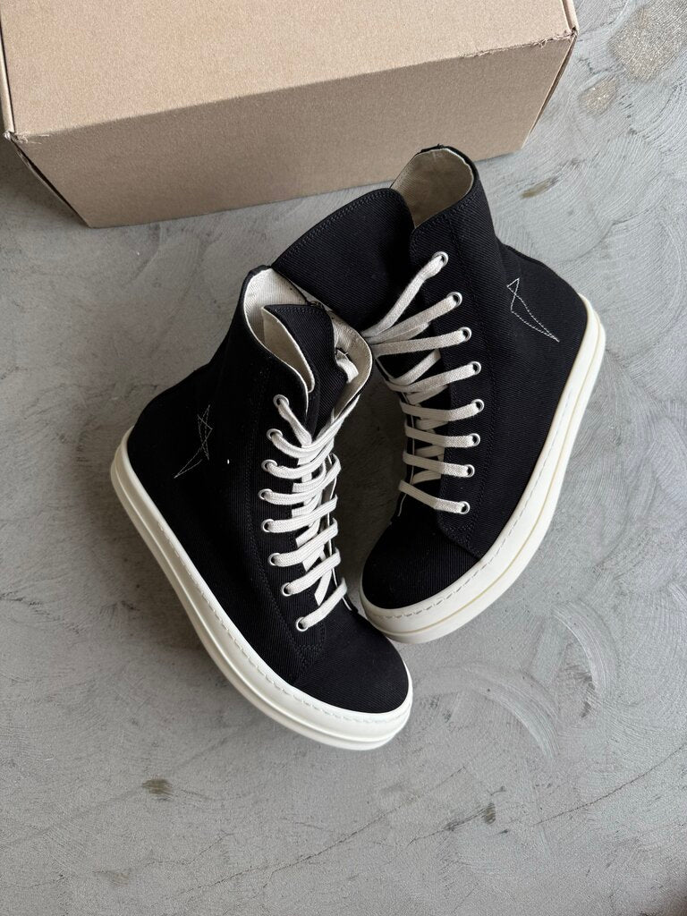 Rick Owens BLK Canvas DRKSHDW High Top Sz 40
