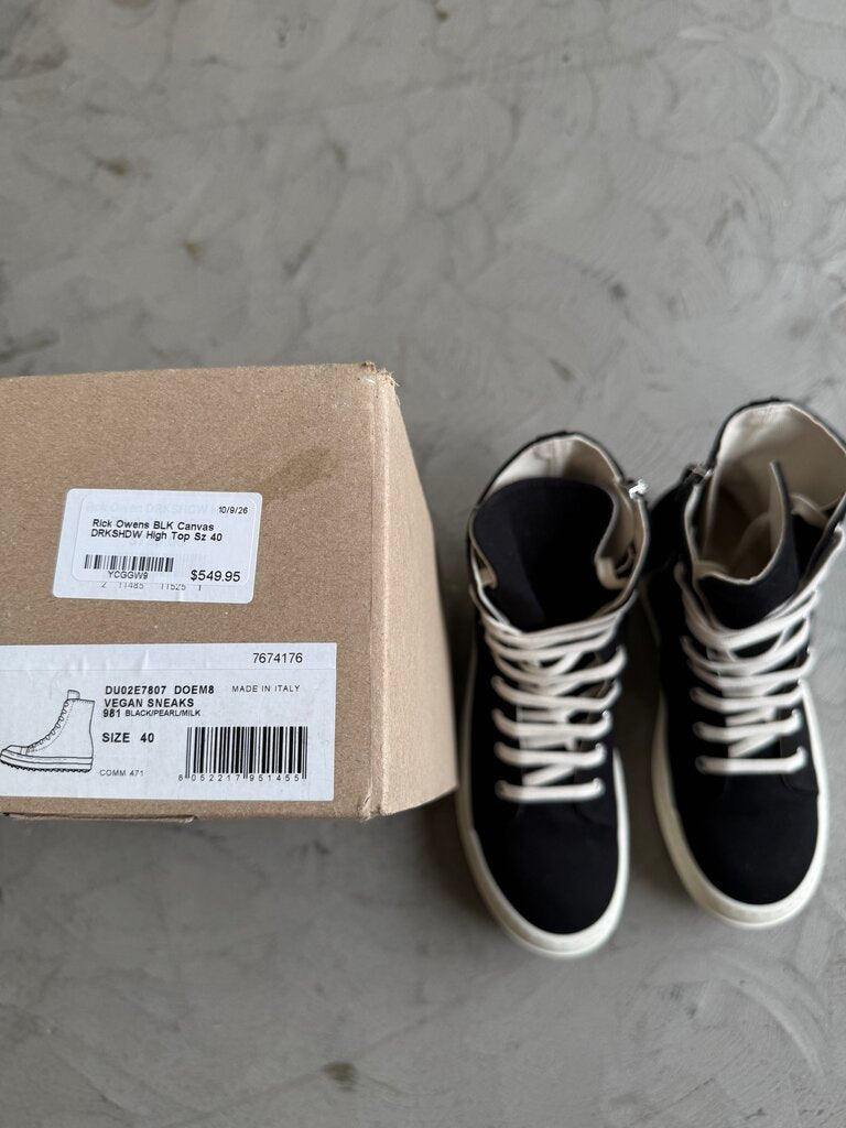 Rick Owens BLK Canvas DRKSHDW High Top Sz 40