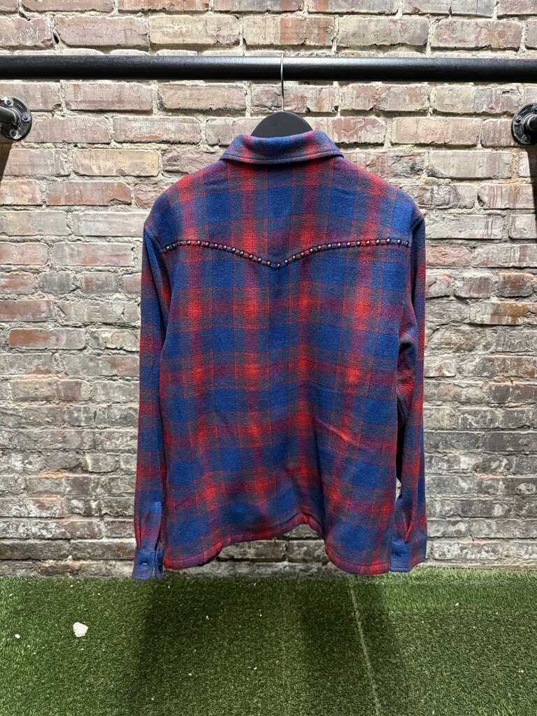 Supreme Studded Shadow Plaid Zip Hup Tee Navy/Red sz M