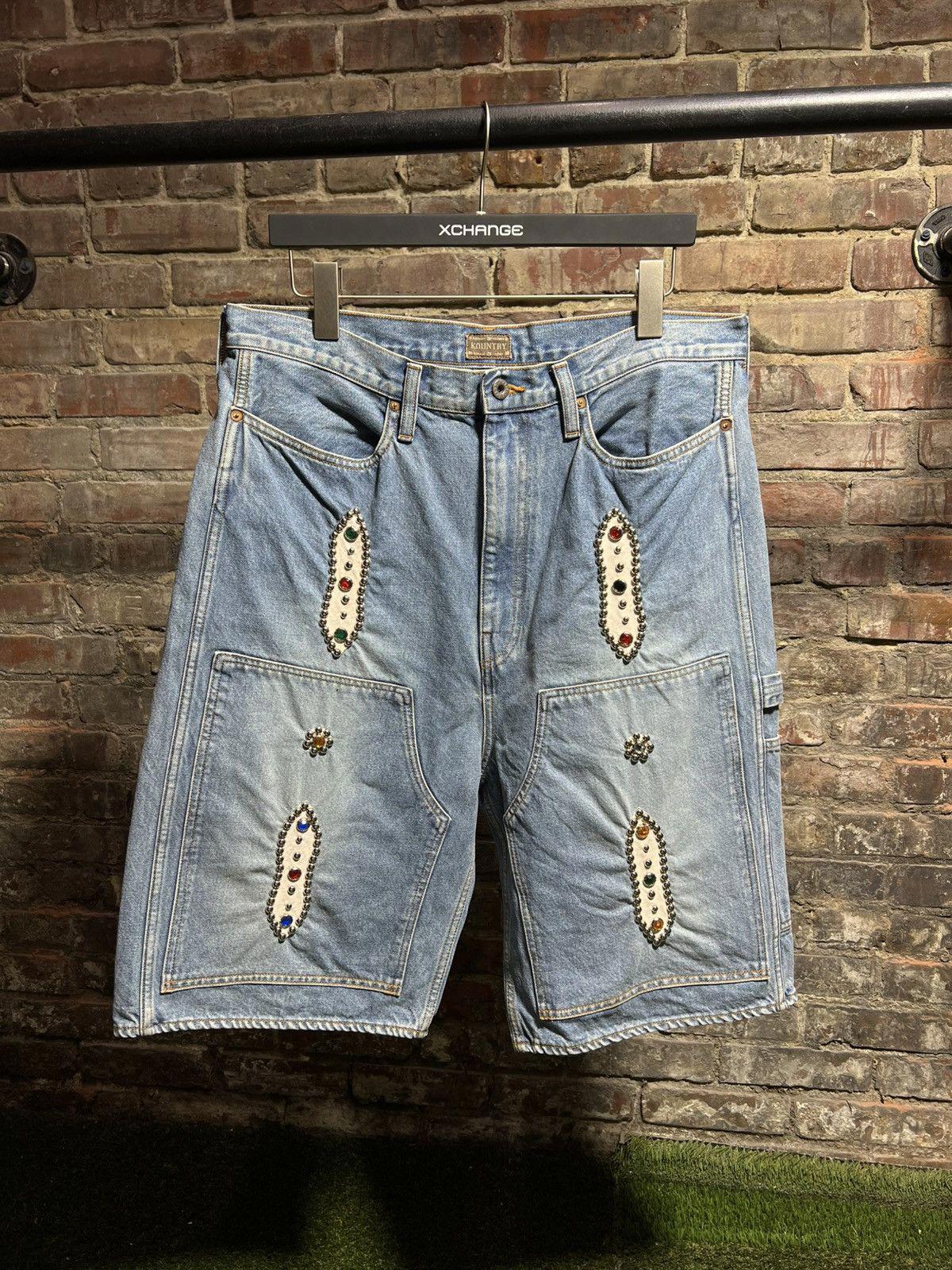 Kapital Gemstone Studded Carpenter Jean Shorts