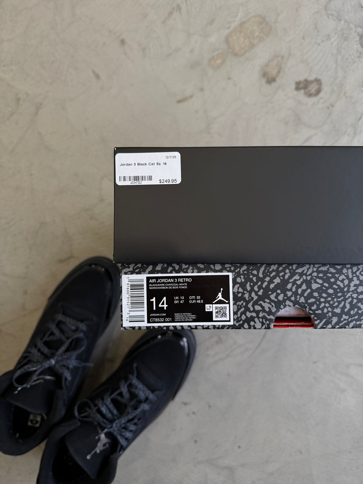 Jordan 3 Black Cat Sz. 14