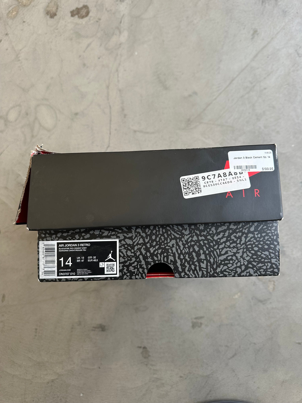 Jordan 3 Black Cement Sz. 14