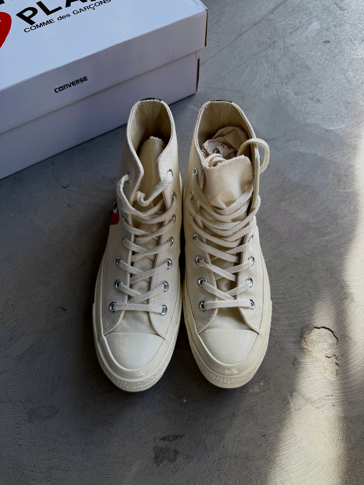 CDG Play x Converse High Red Heart Cream Sz. 6Y