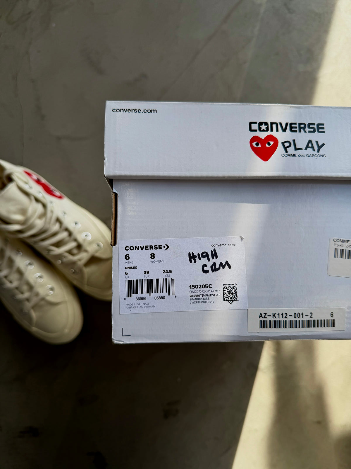 CDG Play x Converse High Red Heart Cream Sz. 6Y
