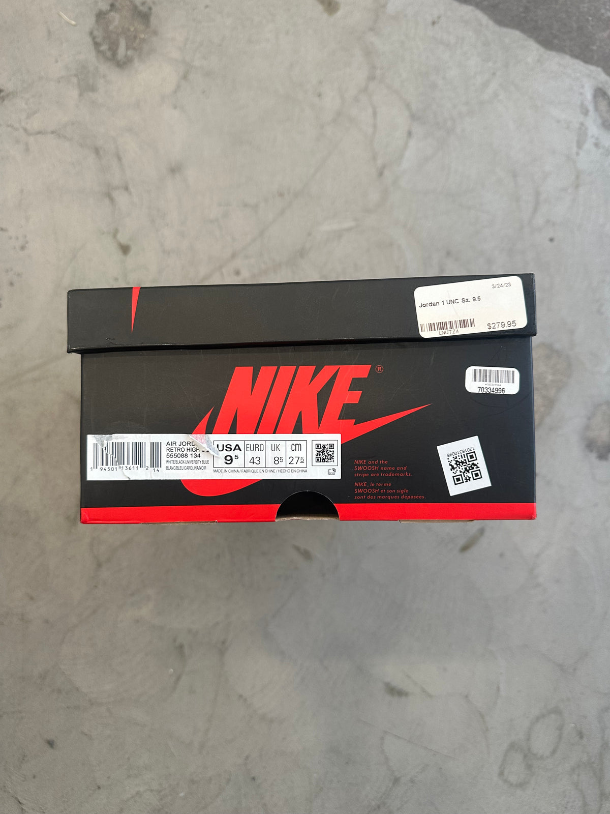Jordan 1 UNC Sz. 9.5