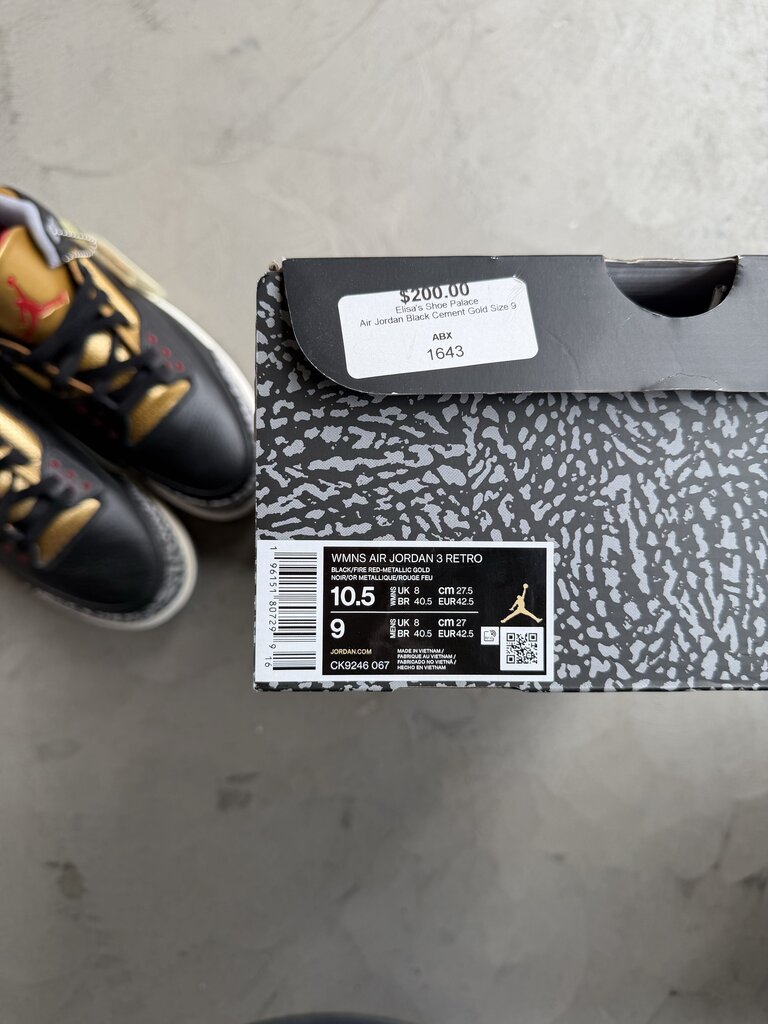 Jordan 3 Black Cement Gold Sz. 10.5W | 9M