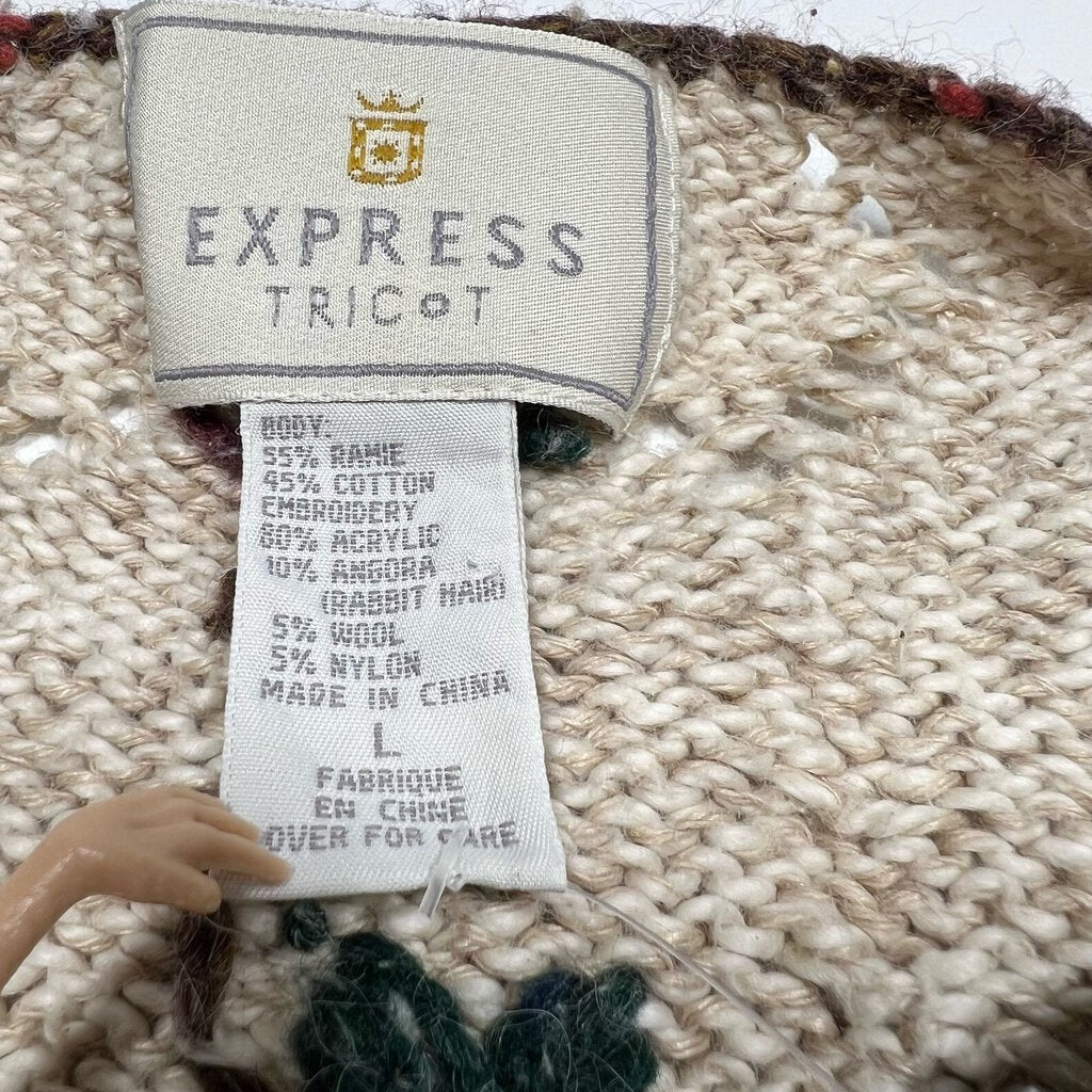 Vintage Express Tricot Floral Knitted Sweater Sand Sz. L