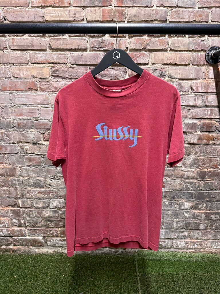 Vintage 90s Stussy Center Print Tee Cardinal Red Sz. M