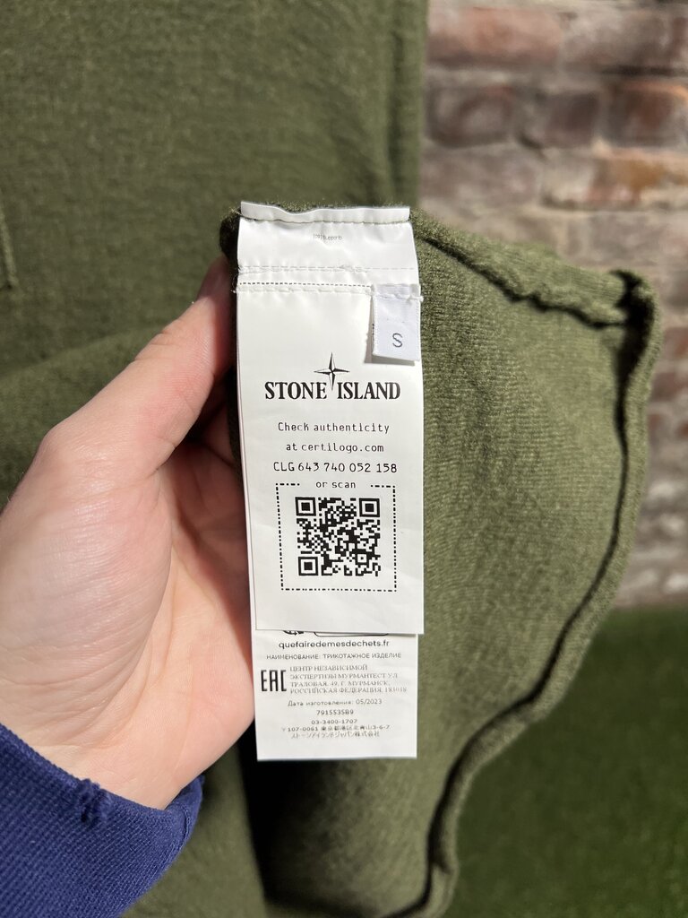 Stone Island Wool 3/4 Button Up Sweater Olive Sz. S