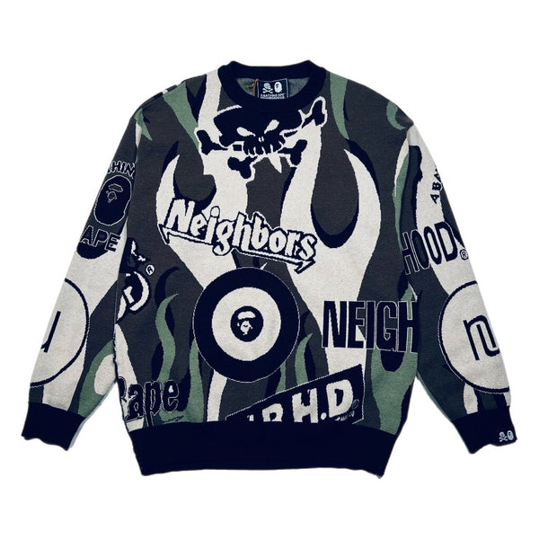 Neighborhood x x BAPE Relaxed Fit Knitted Pullover Brown/Green Sz. XL