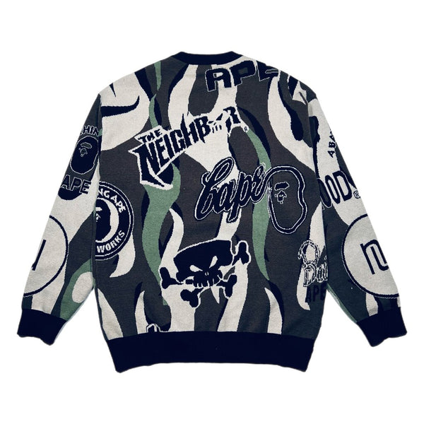 Neighborhood x x BAPE Relaxed Fit Knitted Pullover Brown/Green Sz. XL