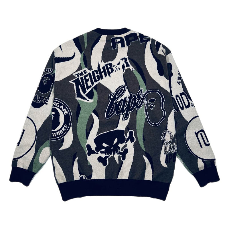 Neighborhood x x BAPE Relaxed Fit Knitted Pullover Brown/Green Sz. XL