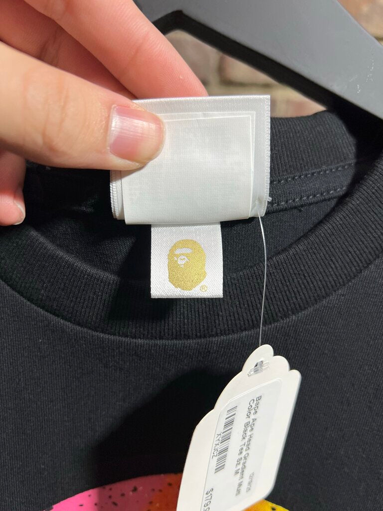 Bape Ape Head Gradient Multi Color Black Tee Sz. M