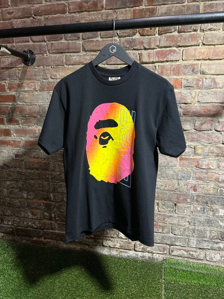 Bape Ape Head Gradient Multi Color Black Tee Sz. M