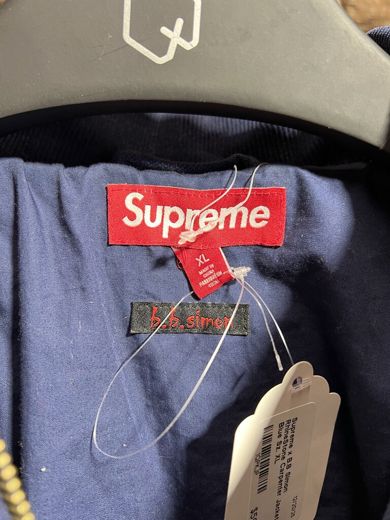 Supreme x B.B Simon RhineStone Carpenter Jacket Blue Sz. XL