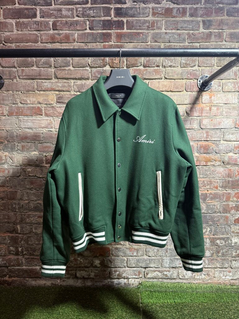 Amiri Bone Skeleton Varsity Jacket Green/White Sz. L