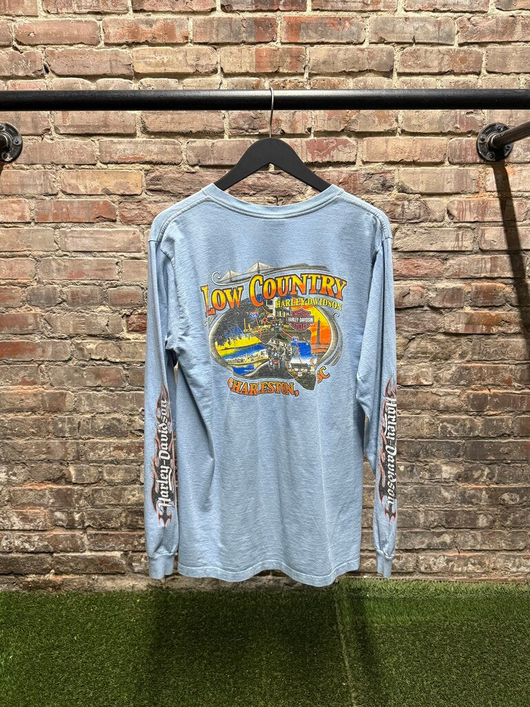 Vintage Harley Davidson Charleston Blue L/S Tee Sz. M