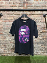 Bape Big Ape Head Purple Camo Black Tee Sz. L