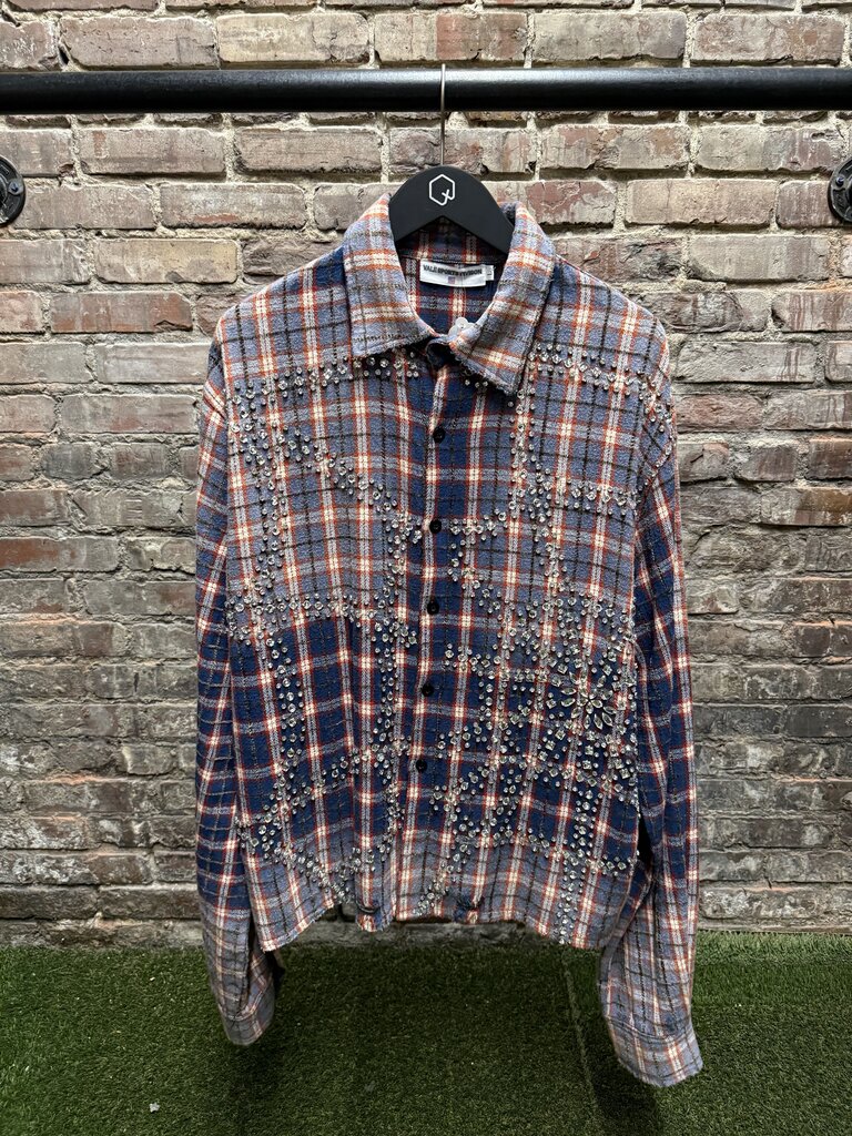 Vale Rhinestone Web Flannel Red/Blue Sz. L