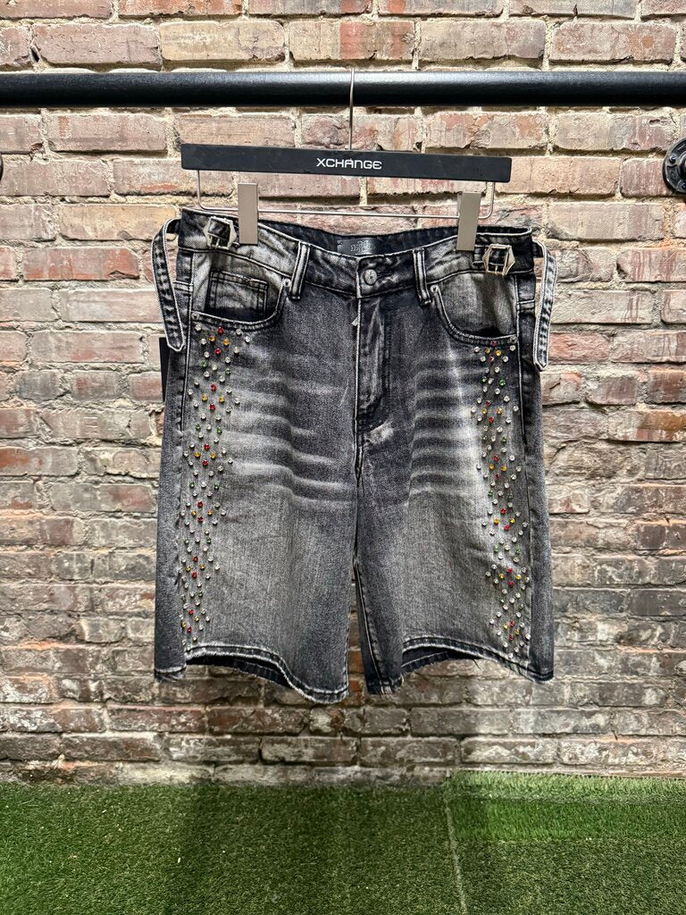 HMDD Black Wash Rhinestone Jean Shorts Sz. XS
