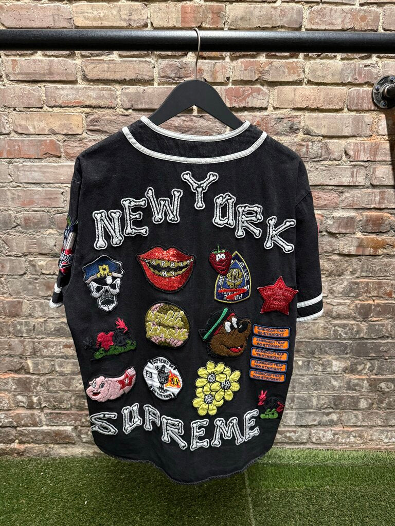 Supreme Patches Denim Baseball Jersey sz. M