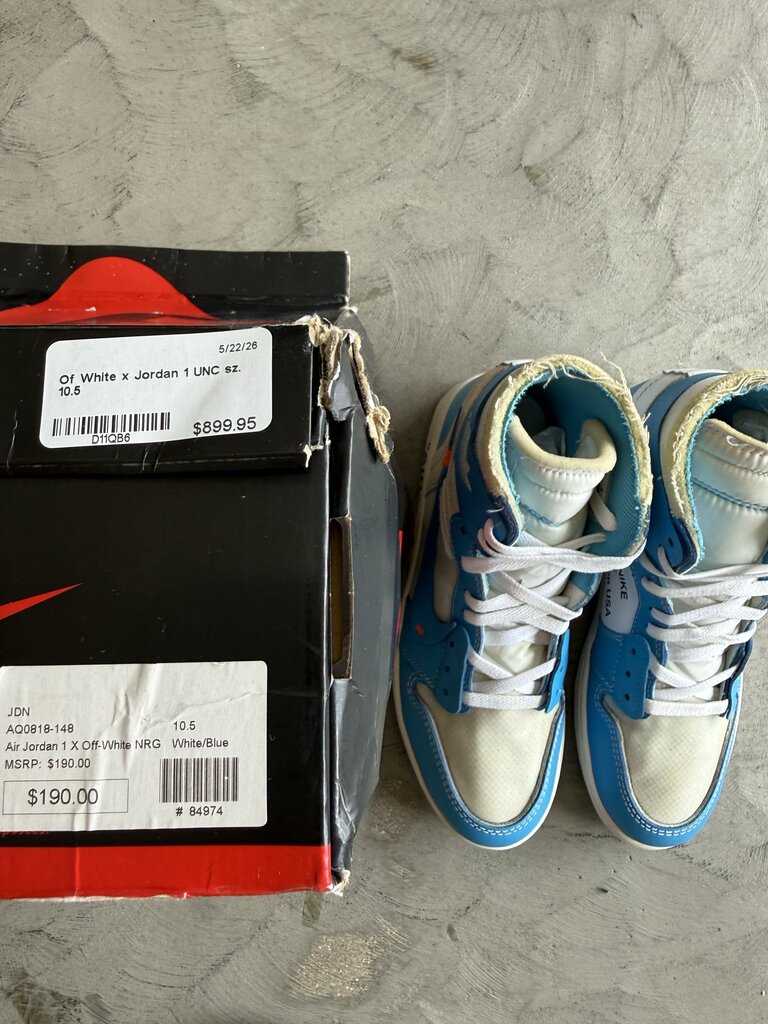 Of White x Jordan 1 UNC sz. 10.5