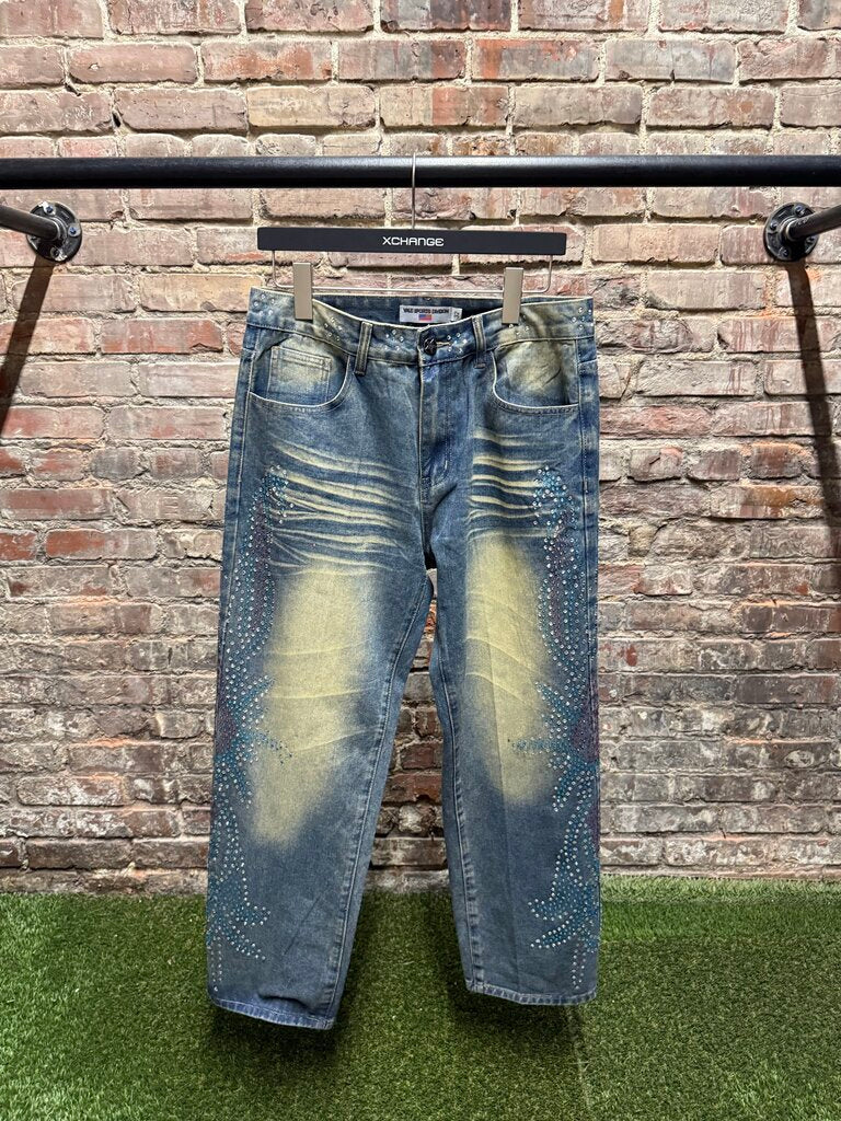 Vale State Light Washed Mud Fade Rhinestone Jeans Sz. 32