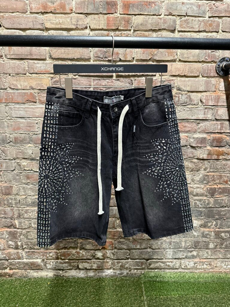 Vale Rhinestone Denim Shorts Black Sz. 32